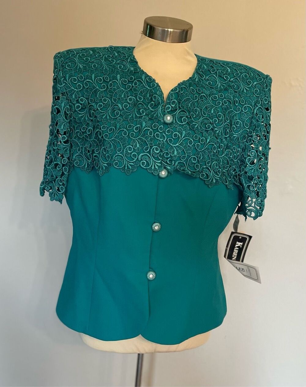 Teal Lace-Trim Women's Blazer Jacket